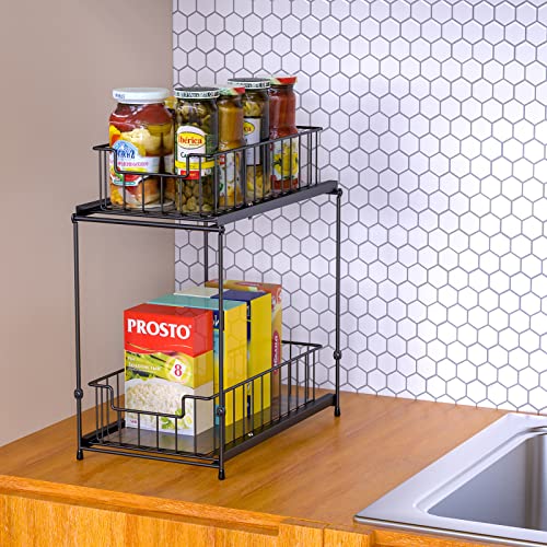 Weronique Under Sink Organizer 2 Tier Kitchen Cabinet Organizer Bahtroom Cabinet Organizer with Sliding Storage Basket Drawers, Black