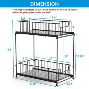 Weronique Under Sink Organizer 2 Tier Kitchen Cabinet Organizer Bahtroom Cabinet Organizer with Sliding Storage Basket Drawers, Black