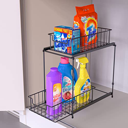 Weronique Under Sink Organizer 2 Tier Kitchen Cabinet Organizer Bahtroom Cabinet Organizer with Sliding Storage Basket Drawers, Black