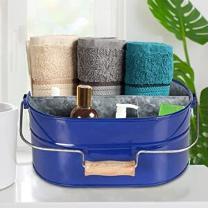 Goroly Home Blue Metal Farmhouse Galvanized Caddy With Wooden Handle - Vintage Rustic Kitchen Organizer With 4 Compartments For Flatware, Napkins, Plates, Cutlery, Flatware, Utensils - Blue