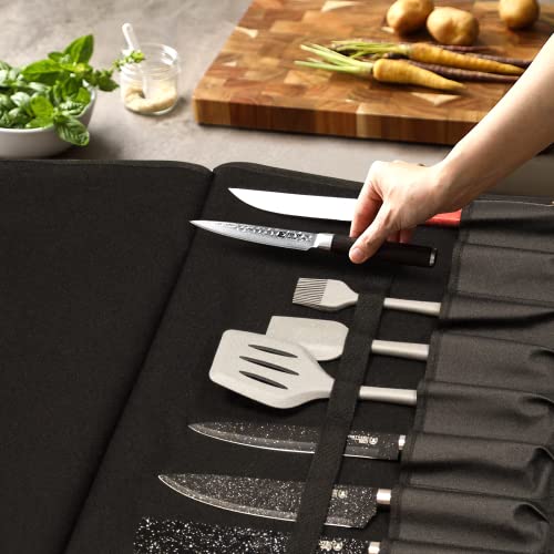 Alpen Outdooor Chef Knife Bag 9 Pocket Roll Bag Waterproof with PU Belt, Protable Cooking Tools bag, Culinary Gifts for Chefs & Students