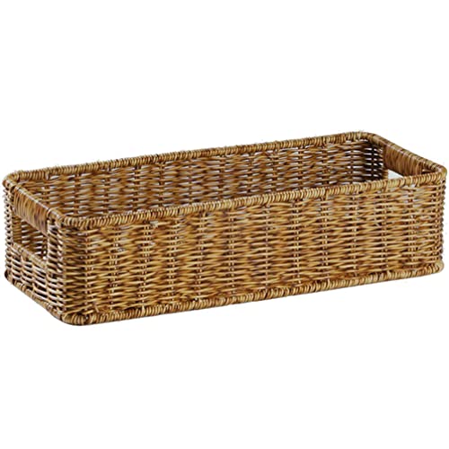 Cabilock Rattan Flatware Tray Kitchen Utensil Drawer Organizer Wicker Fruit Basket Serving Basket Flatware Cutlery Organiser Tray Farmhouse Woven Cutlery Forks Holder Dividers