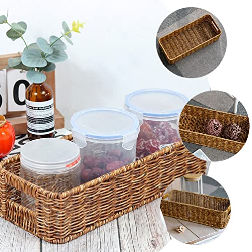 Cabilock Rattan Flatware Tray Kitchen Utensil Drawer Organizer Wicker Fruit Basket Serving Basket Flatware Cutlery Organiser Tray Farmhouse Woven Cutlery Forks Holder Dividers