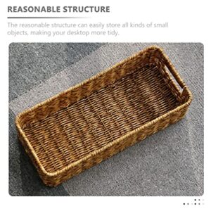 Cabilock Rattan Flatware Tray Kitchen Utensil Drawer Organizer Wicker Fruit Basket Serving Basket Flatware Cutlery Organiser Tray Farmhouse Woven Cutlery Forks Holder Dividers