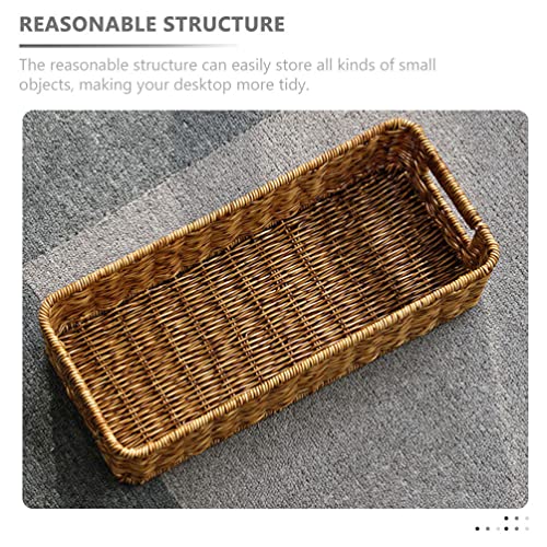 Cabilock Rattan Flatware Tray Kitchen Utensil Drawer Organizer Wicker Fruit Basket Serving Basket Flatware Cutlery Organiser Tray Farmhouse Woven Cutlery Forks Holder Dividers