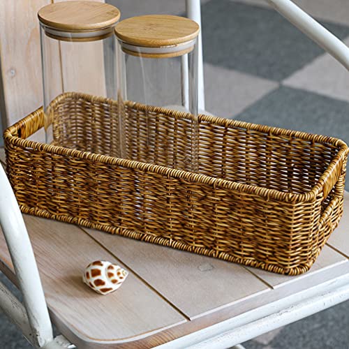 Cabilock Rattan Flatware Tray Kitchen Utensil Drawer Organizer Wicker Fruit Basket Serving Basket Flatware Cutlery Organiser Tray Farmhouse Woven Cutlery Forks Holder Dividers