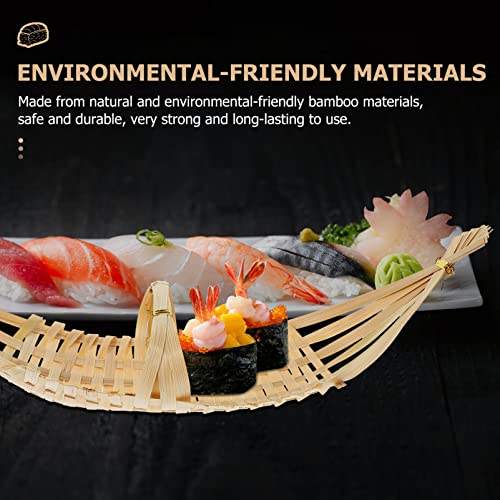 MAGICLULU Wooden Sushi Boat Serving Tray Wicker Woven Snack Baskets Flatware Drain Display Baskets Fruit Vegetable Holder Weaving Cutlery Organizer for Home Kitchen