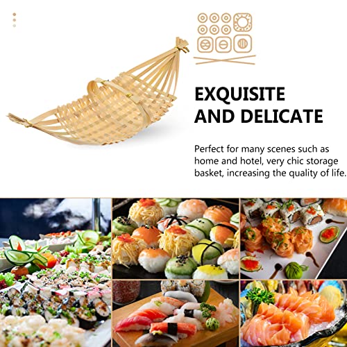 MAGICLULU Wooden Sushi Boat Serving Tray Wicker Woven Snack Baskets Flatware Drain Display Baskets Fruit Vegetable Holder Weaving Cutlery Organizer for Home Kitchen