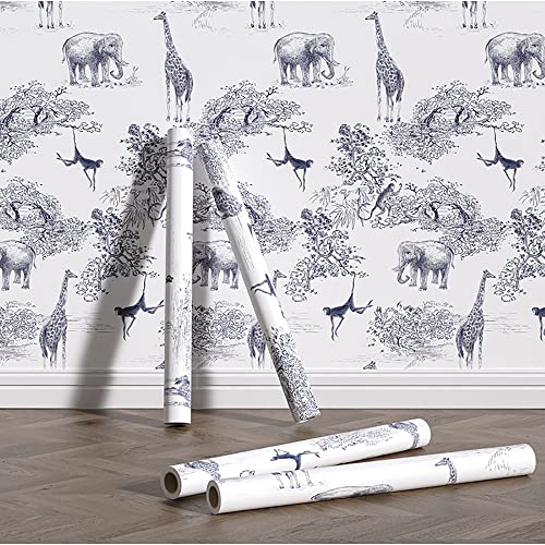 Blue Animal Peel and Stick Vinyl Contact Paper Cabinet Liner Wallpaper for Walls Shelves Cabinets Dresser Furniture Countertop Kids Room Decal Removable