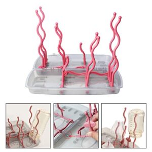 Hemoton Cup Drain Rack Baby Bottle Holder Wine Glass Rack with Drain Tray Cup Storage Rack Teacup Holder for Home Kitchen Red