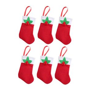happyyami 6 pcs christmas silverware holders mini stocking dinner table decorations tableware holder cutlery knife spoon fork candy pouch bag hanging socks for xmas tree