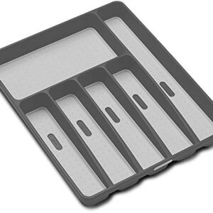 madesmart Classic Large Silverware Tray - Cool Grey | CLASSIC COLLECTION | 6-Compartments | Soft-Grip Lining and Non-Slip Feetand Non-slip Rubber Feet | BPA-Free