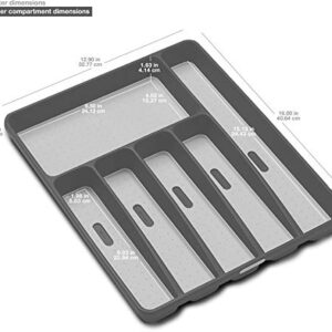 madesmart Classic Large Silverware Tray - Cool Grey | CLASSIC COLLECTION | 6-Compartments | Soft-Grip Lining and Non-Slip Feetand Non-slip Rubber Feet | BPA-Free