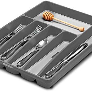 madesmart Classic Large Silverware Tray - Cool Grey | CLASSIC COLLECTION | 6-Compartments | Soft-Grip Lining and Non-Slip Feetand Non-slip Rubber Feet | BPA-Free