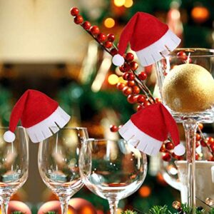 Lincang 10pcs Christmas Santa Hats Silverware Holders Mini Santa Hat Cup Bottles Cover Tableware Storage Bag for Party Table Dinner Decorations