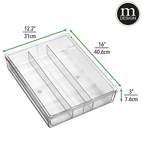 mDesign Adjustable, Expandable Plastic In-Drawer Utensil Organizer Tray Deep 3 Section Divided for Kitchen; Holds Cutlery, Flatware, Silverware, Cooking Utensils, Ligne Collection- 2 Pack - Clear