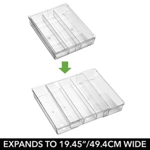 mDesign Adjustable, Expandable Plastic In-Drawer Utensil Organizer Tray Deep 3 Section Divided for Kitchen; Holds Cutlery, Flatware, Silverware, Cooking Utensils, Ligne Collection- 2 Pack - Clear