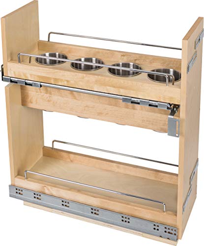 Hardware Resources 8.5" Base Cabinet Soft-Close Pullout Utensil Organizer with Patented "No Wiggle" Technology to Eliminate Rocking, Pre-Assembled with Steel Bins for 12" Base Cabinets