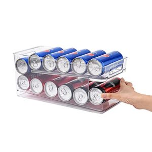 zoaju 2-layer soda can organizer for refrigerator can dispenser pantry storage rack for freezer countertops cabinets pantry, automatic dispensing