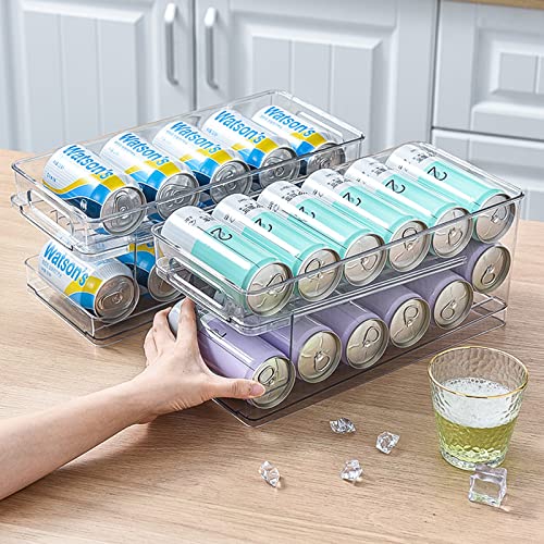 ZOAJU 2-Layer Soda Can Organizer for Refrigerator Can Dispenser Pantry Storage Rack for Freezer Countertops Cabinets Pantry, Automatic Dispensing