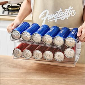 ZOAJU 2-Layer Soda Can Organizer for Refrigerator Can Dispenser Pantry Storage Rack for Freezer Countertops Cabinets Pantry, Automatic Dispensing