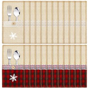 24 pieces christmas burlap utensil holder lace silverware holder utensil pouch holders buffalo check plaid knifes forks bags xmas table decor set for xmas wedding party dinner table supplies