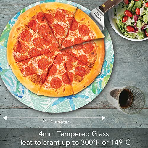 CounterArt Isla Mona Coastal 4mm Heat Tolerant Tempered Glass Lazy Susan Turntable 13" Diameter Cake Plate Condiment Caddy Pizza Server