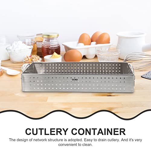 Cabilock Flatware Tray Stainless Steel Cutlery Container Utensil Holder Mesh Design Silverware Countertop Storage Organizer