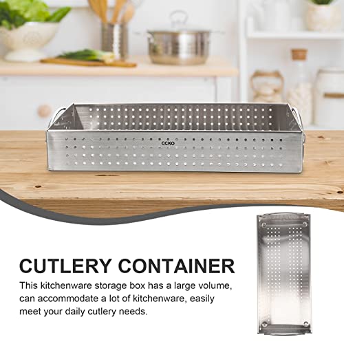 Cabilock Flatware Tray Stainless Steel Cutlery Container Utensil Holder Mesh Design Silverware Countertop Storage Organizer