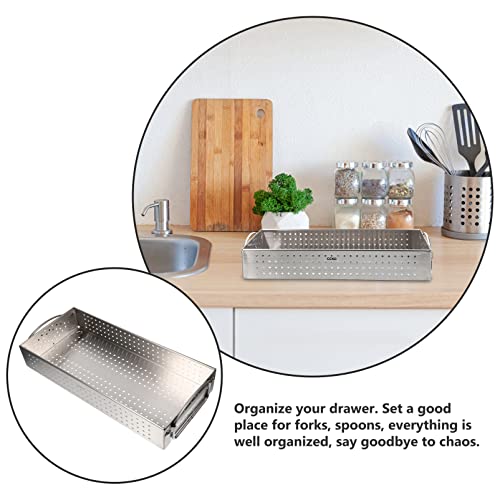 Cabilock Flatware Tray Stainless Steel Cutlery Container Utensil Holder Mesh Design Silverware Countertop Storage Organizer