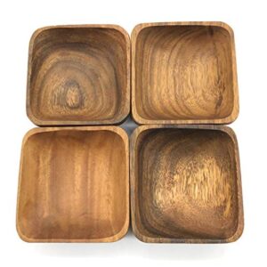 handcrafted snack acacia wood small square tray bowl 4’x1′ set of 4