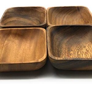 Handcrafted Snack Acacia Wood Small Square Tray Bowl 4'x1' Set of 4