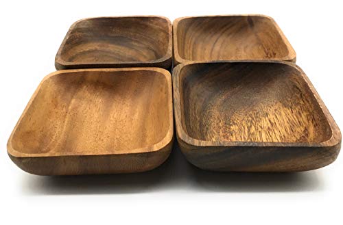 Handcrafted Snack Acacia Wood Small Square Tray Bowl 4'x1' Set of 4