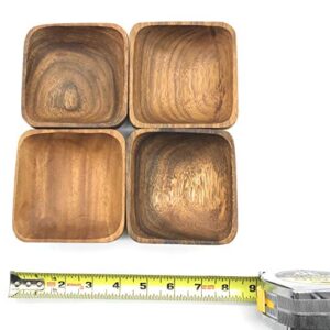 Handcrafted Snack Acacia Wood Small Square Tray Bowl 4'x1' Set of 4