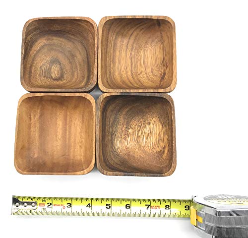 Handcrafted Snack Acacia Wood Small Square Tray Bowl 4'x1' Set of 4