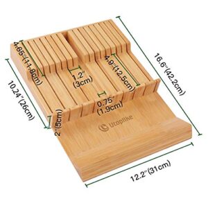 Utoplike 4 Pack Bamboo Kitchen Drawer Dividers and Bamboo Kitchen Knife Drawer Organizer Set