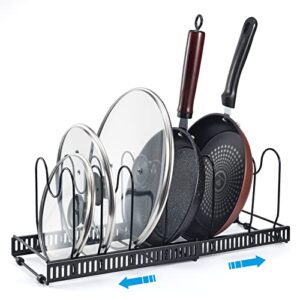 pots and pans organizer expandable pan organizer pot and pan organizer for cabinet pot lid organizer with 10 adjustable dividers pan organizer rack for cabinet countertop cupboard storage (black)