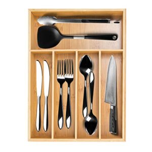 lontai+wisuce bamboo silverware utensil drawer organizer, flatware cutlery drawer organizer silverware tray for kitchen spoons forks knives (natural-1)