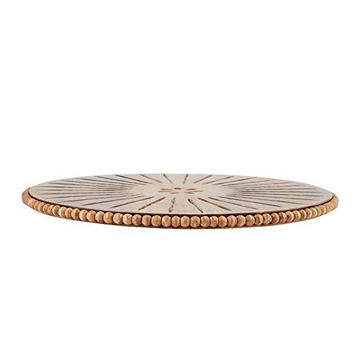 Mud Pie Beaded Carved Lazy Susan, 16" dia, Brown