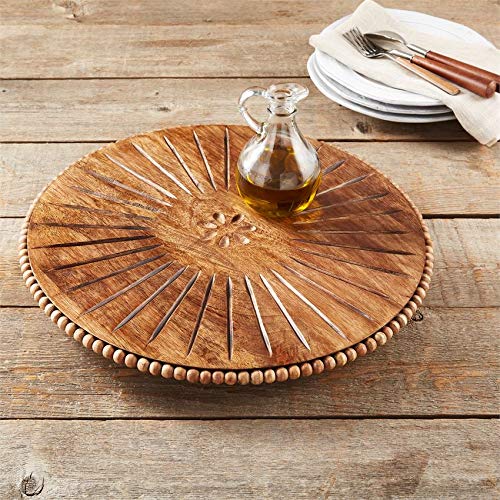 Mud Pie Beaded Carved Lazy Susan, 16" dia, Brown