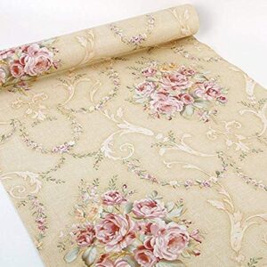 hoyoyo self-adhesive shelf liners paper, removable self adhesive shelf liner dresser drawer wall stickers home decoration, beige peony floral 17.8 x 118 inches