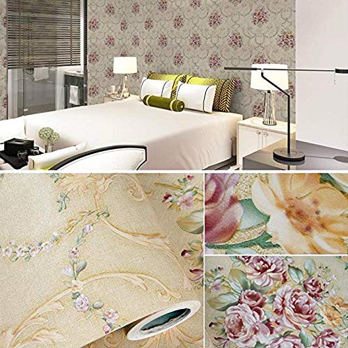 HOYOYO Self-Adhesive Shelf Liners Paper, Removable Self Adhesive Shelf Liner Dresser Drawer Wall Stickers Home Decoration, Beige Peony Floral 17.8 x 118 Inches