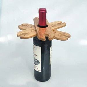 3 Pcs Wine Glass Drying Rack and Bottle Holder Bamboo Countertop Wine Glass Rack Wooden Wine Glasses Storage Stand Holds 2 Glasses and 1 Bottle Perfect for Home Kitchen Decor Wine Lovers