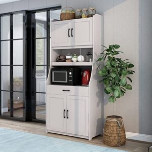 p purlove one-body kitchen pantry cabinet storage cabinet with cabinet and adjustable shelf space saving cupboard cabinet for kitchen, garage, pantry, office,antique white