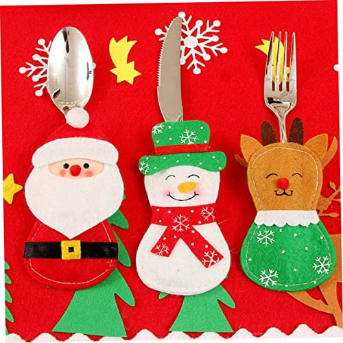 PRETYZOOM 3 pcs Pockets Elk Decoration Holder Holiday Cultlery Color Storage Forks Bags Party Christmas Assorted Elements Table Knife for Claus Dinner Reindeer Without Mini Tableware Santa