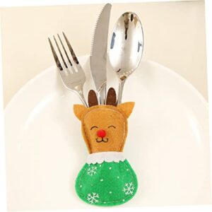 PRETYZOOM 3 pcs Pockets Elk Decoration Holder Holiday Cultlery Color Storage Forks Bags Party Christmas Assorted Elements Table Knife for Claus Dinner Reindeer Without Mini Tableware Santa