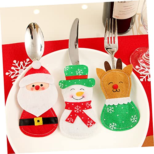 PRETYZOOM 3 pcs Pockets Elk Decoration Holder Holiday Cultlery Color Storage Forks Bags Party Christmas Assorted Elements Table Knife for Claus Dinner Reindeer Without Mini Tableware Santa