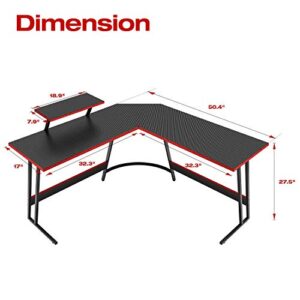 Homall L Shaped Gaming Desk Computer Corner Desk Pc Gaming Desk Table with Large Monitor Riser Stand for Home Office Sturdy Writing Workstation (Black,51 Inch)