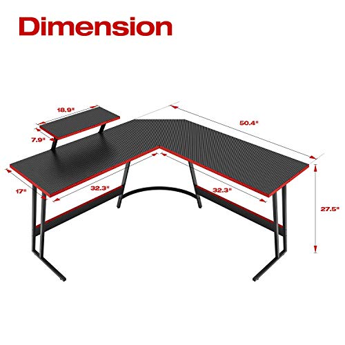 Homall L Shaped Gaming Desk Computer Corner Desk Pc Gaming Desk Table with Large Monitor Riser Stand for Home Office Sturdy Writing Workstation (Black,51 Inch)