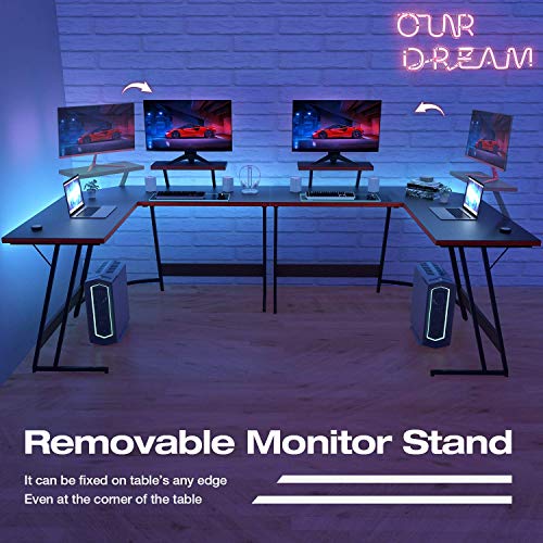 Homall L Shaped Gaming Desk Computer Corner Desk Pc Gaming Desk Table with Large Monitor Riser Stand for Home Office Sturdy Writing Workstation (Black,51 Inch)